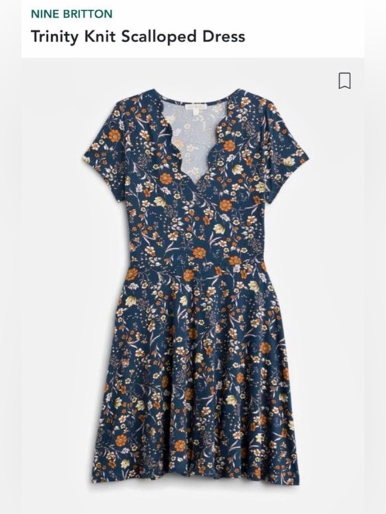 nine britton Dresses & Skirts - Nine Britton Trinity Knit Scalloped Dress Floral Knit Dress in Blue Size Small